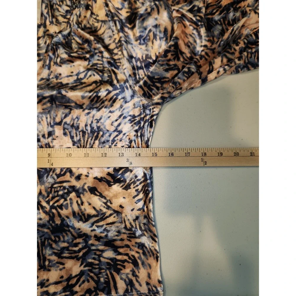 Free People Velvet Smocked V-Neck Balloon Sleeve Blouse Blue Tan XS